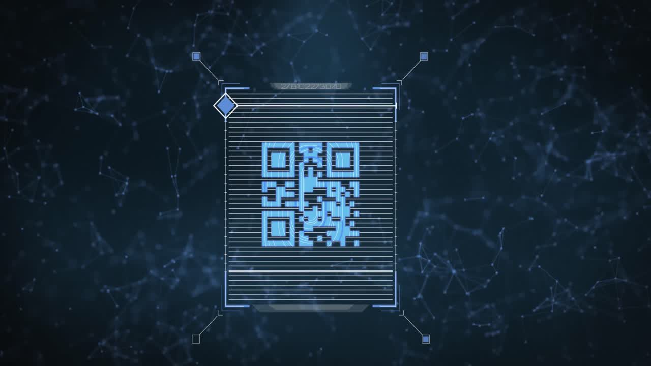 escáner de código qr sobre una red de conexiones contra un fondo azul