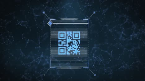 escáner de código qr sobre una red de conexiones contra un fondo azul
