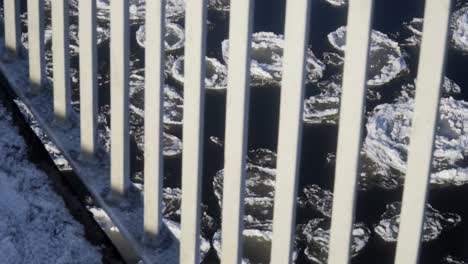 Frozen-river-with-ice-floes-panning-shot