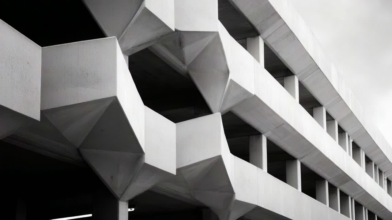 Innovative Modern Architecture: Bold Geometric Patterns and Textures in a Concrete Parking Structure Showcasing a Unique Design Language in Urban Development