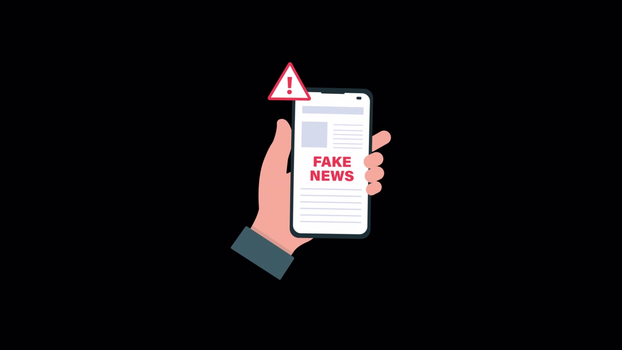 Animated Hand Holding Smartphone with Fake News Warning