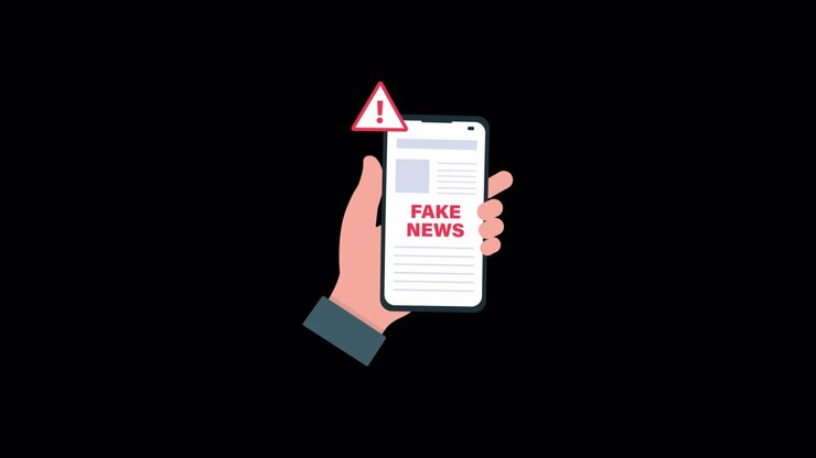 Animated Hand Holding Smartphone with Fake News Warning