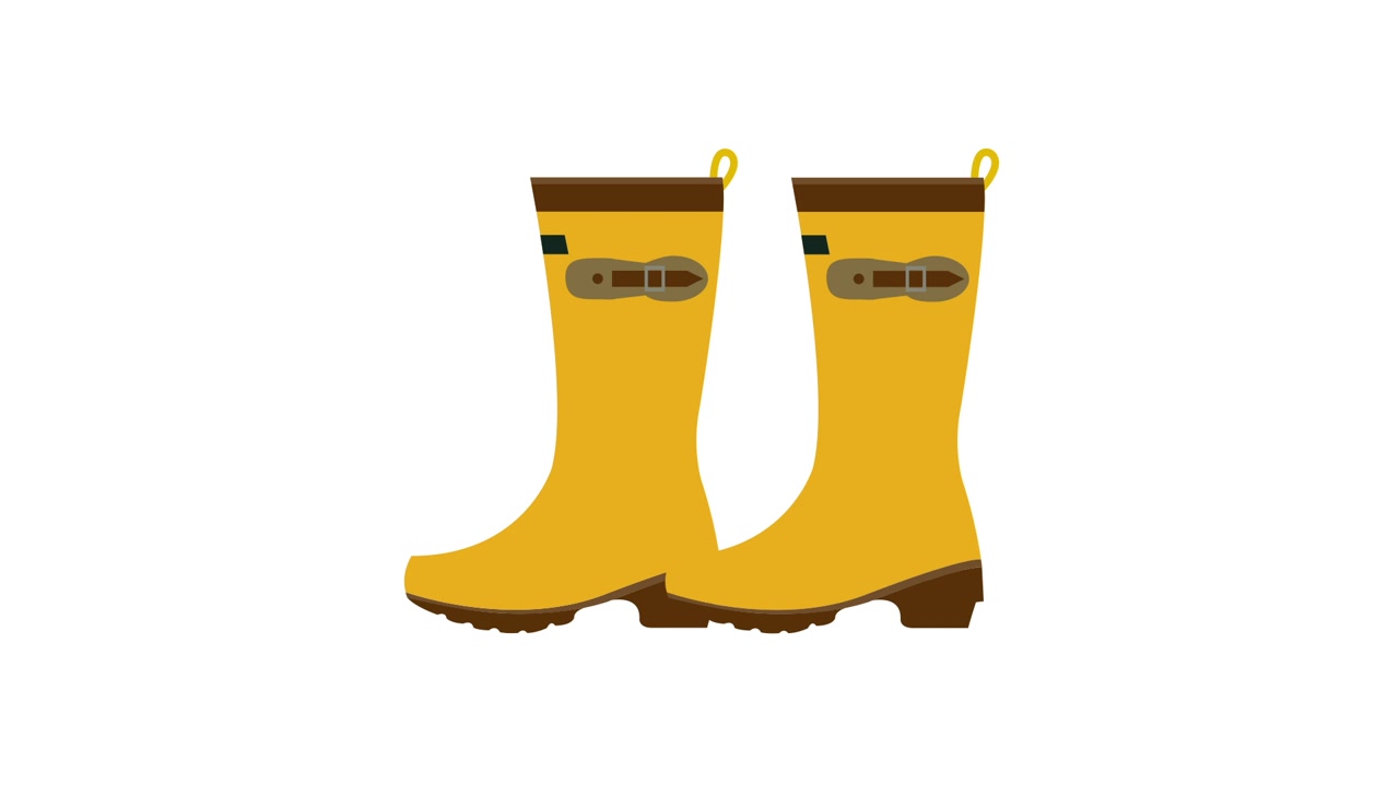 Animasi Sepatu Bot Karet Kuning Muncul dan Menghilang