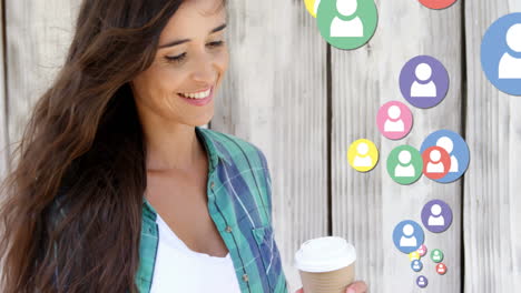 woman checking on her social media account while drinking coffee 4k