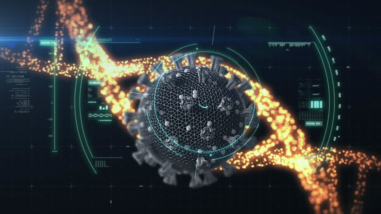 매크로 코로나바이러스 코로나19 세포의 애니메이션 분석 및 dna