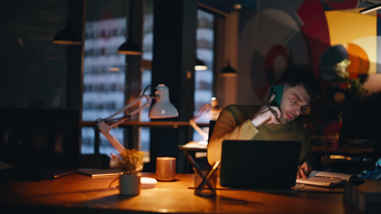 Man working late at night in the office