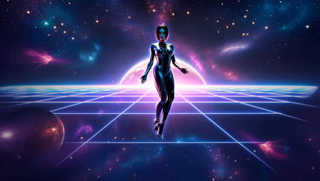 Cyberpunk Woman in a Retro-Futuristic Space Grid