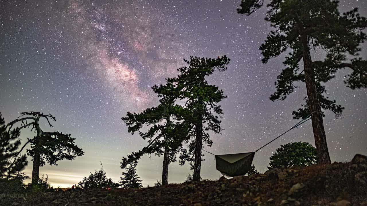 Camping on Mount Olympos, Cyprus under the Milky Way star - time lapse
