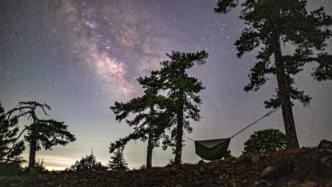 Camping-on-Mount-Olympos,-Cyprus-under-the-Milky-Way-star---time-lapse