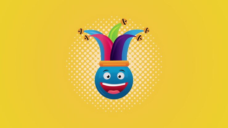 felicità per il giorno dei pazzi con emoji pazzi e cappello da buffone