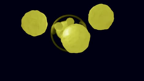 las bolas giran alrededor de la burbuja transparente. diseño. bolas de colores se mueven alrededor de la esfera transparente sobre un fondo negro. las bolas se mueven como satélites alrededor de laburbuja transparente