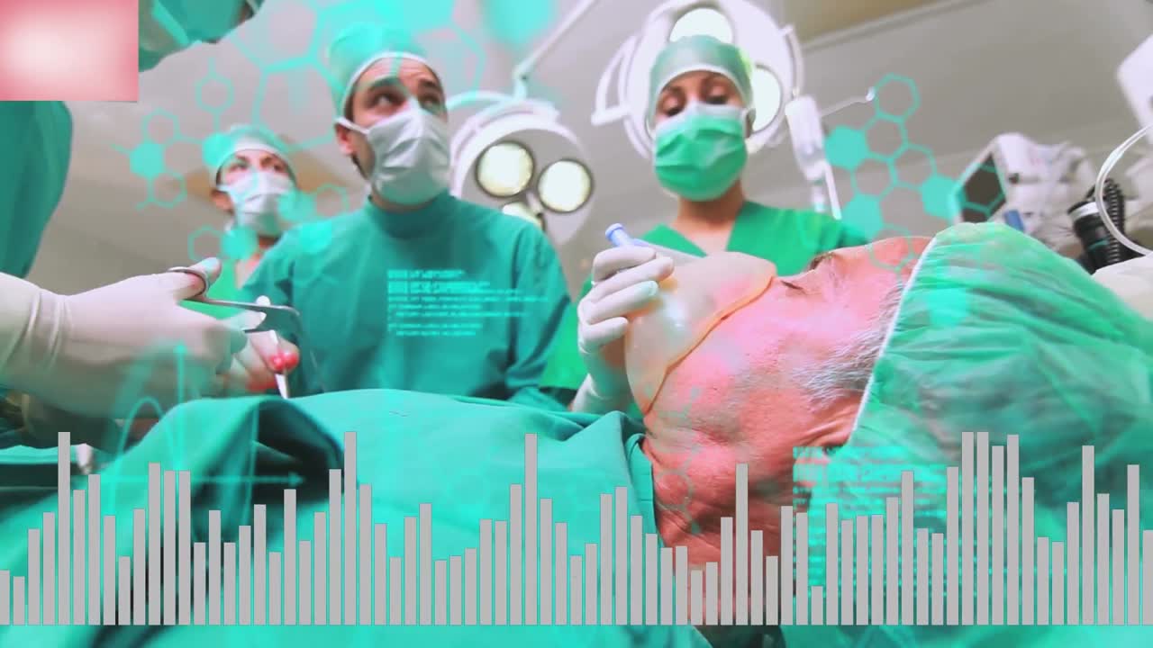 수술실에서 다양한 외과의사에 대한 데이터 처리의 애니메이션