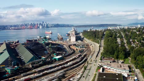 oil and natural gas company with tank cars on railway at north vancouver, bc, canada