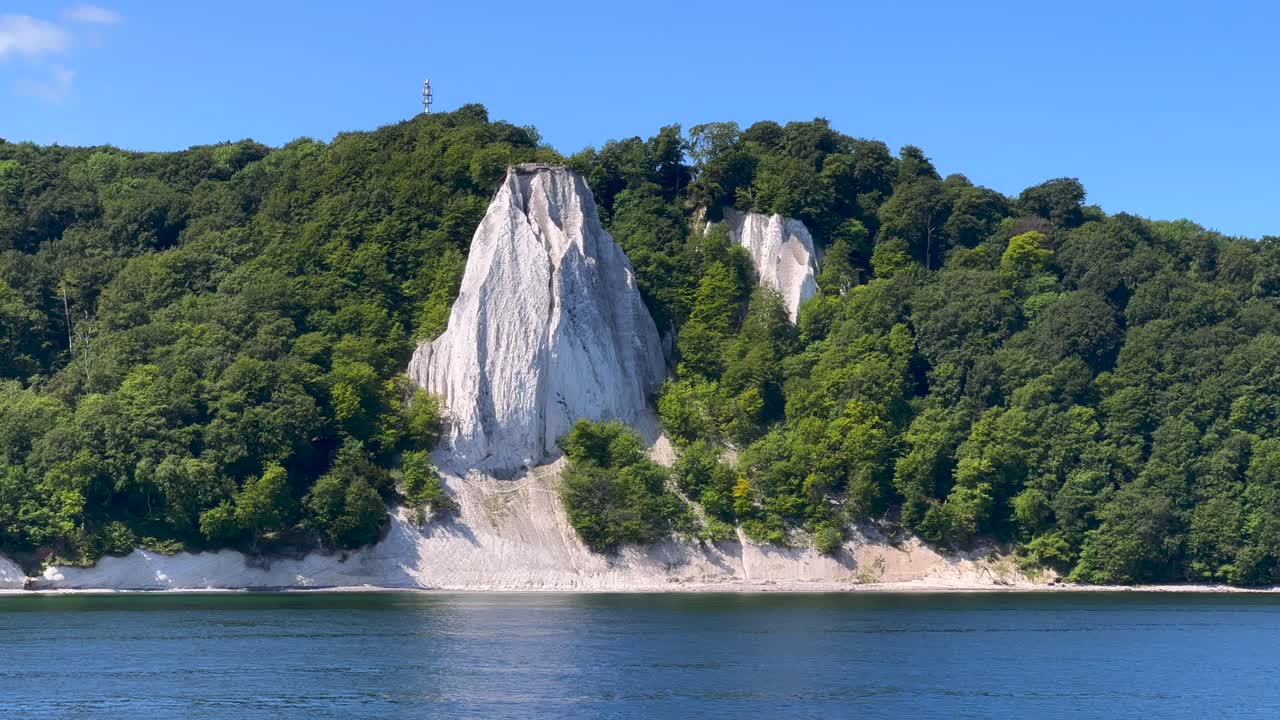 The very famous chalk cliffs of the R&uuml;gen Island in Germany with the K&ouml;nigsstuhl vantage point, viewed from the baltic sea