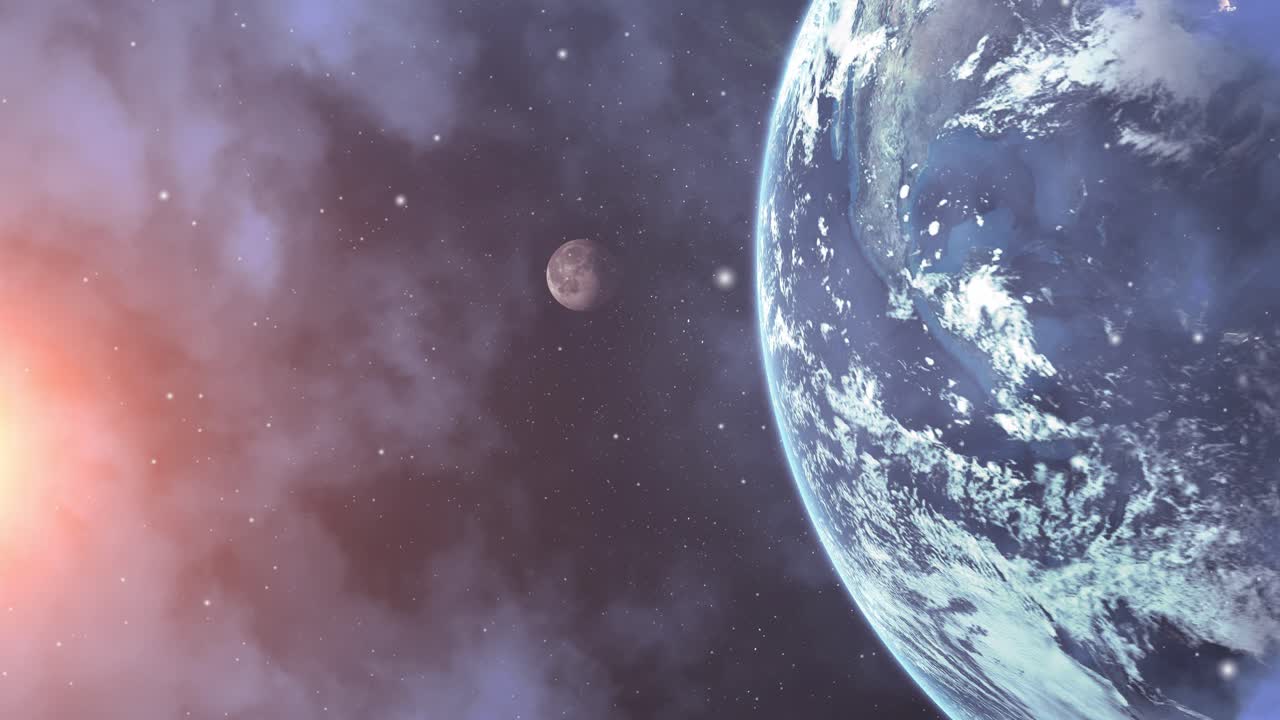 4k sunlight shines on planet earth and moon in deep space