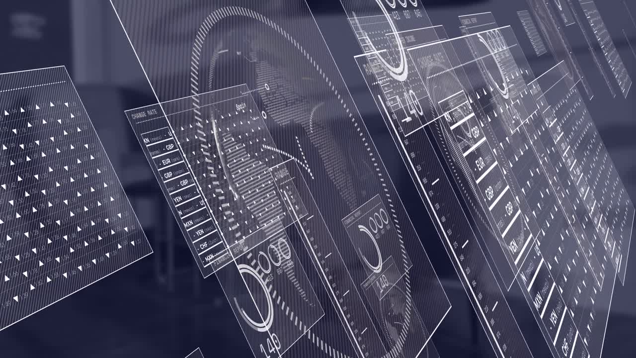 animazione dell'interfaccia con elaborazione dei dati contro l'ufficio vuoto