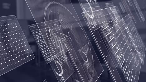 Animation of interface with data processing against empty office