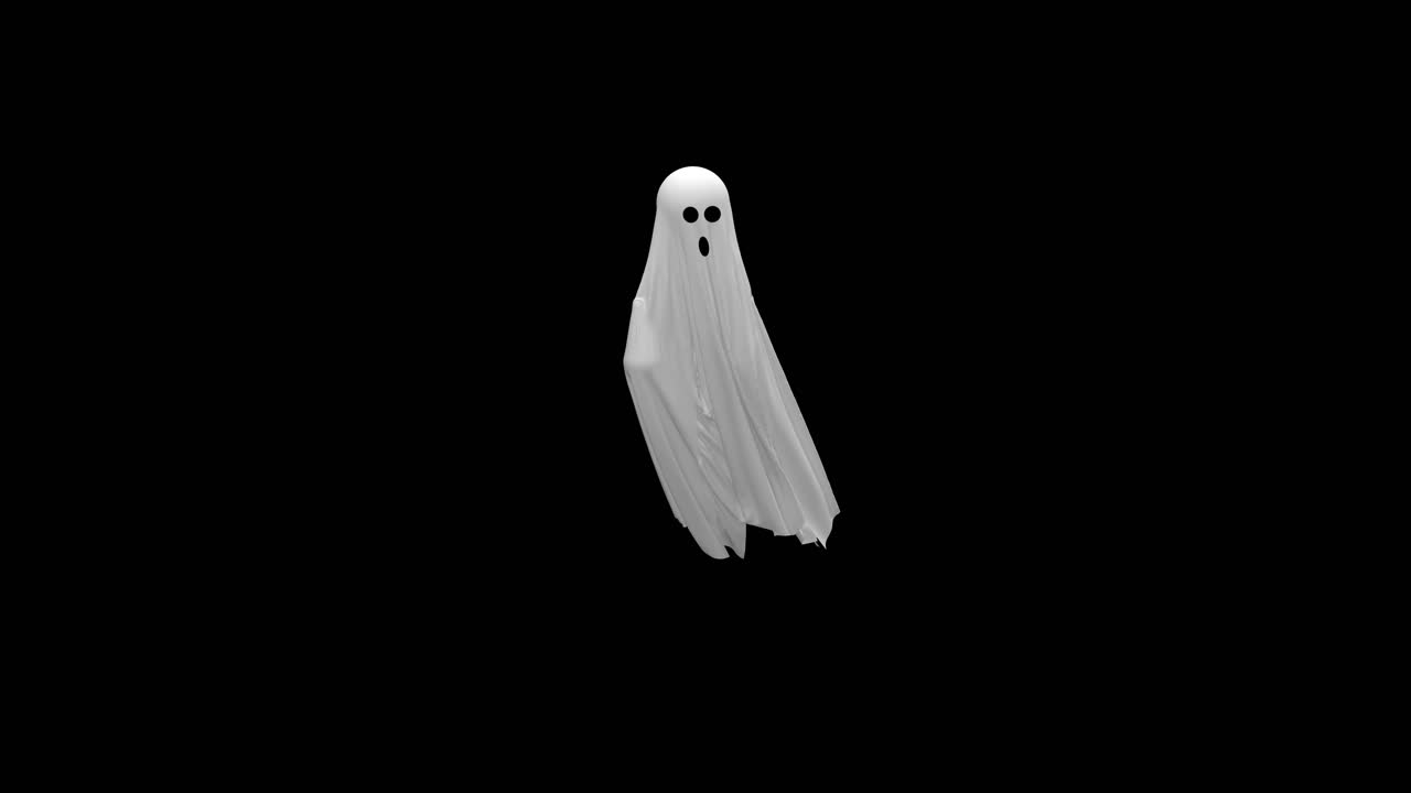 Cartoon flying white ghost with alpha channel