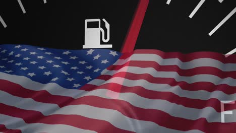 animación del medidor de gasolina y la bandera de los estados unidos de américa