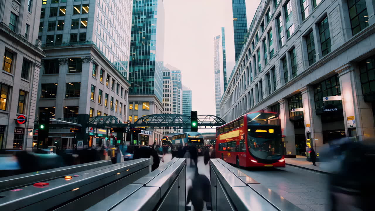 Busy City Street with Subway Entrance