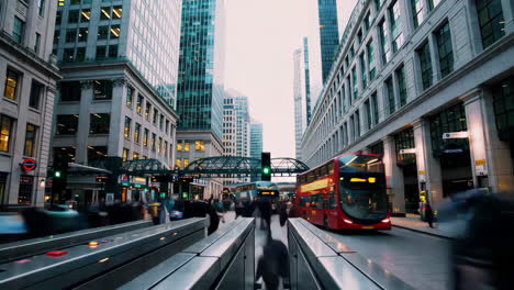 busy city street with subway entrance