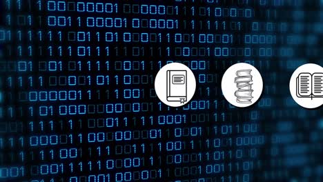 animación de procesamiento de datos y iconos sobre codificación binaria