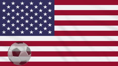 us flag waving and soccer ball rotates, loop