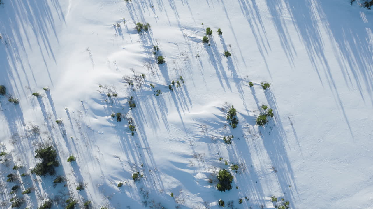 Top down drone of Swedish landscape and long shadows