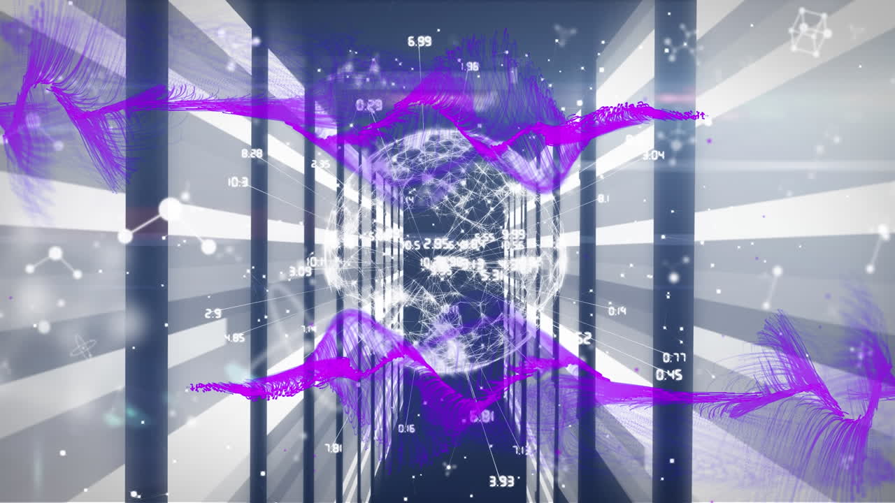 파란색 배경에 지구와 모양을 가진 데이터 처리의 애니메이션