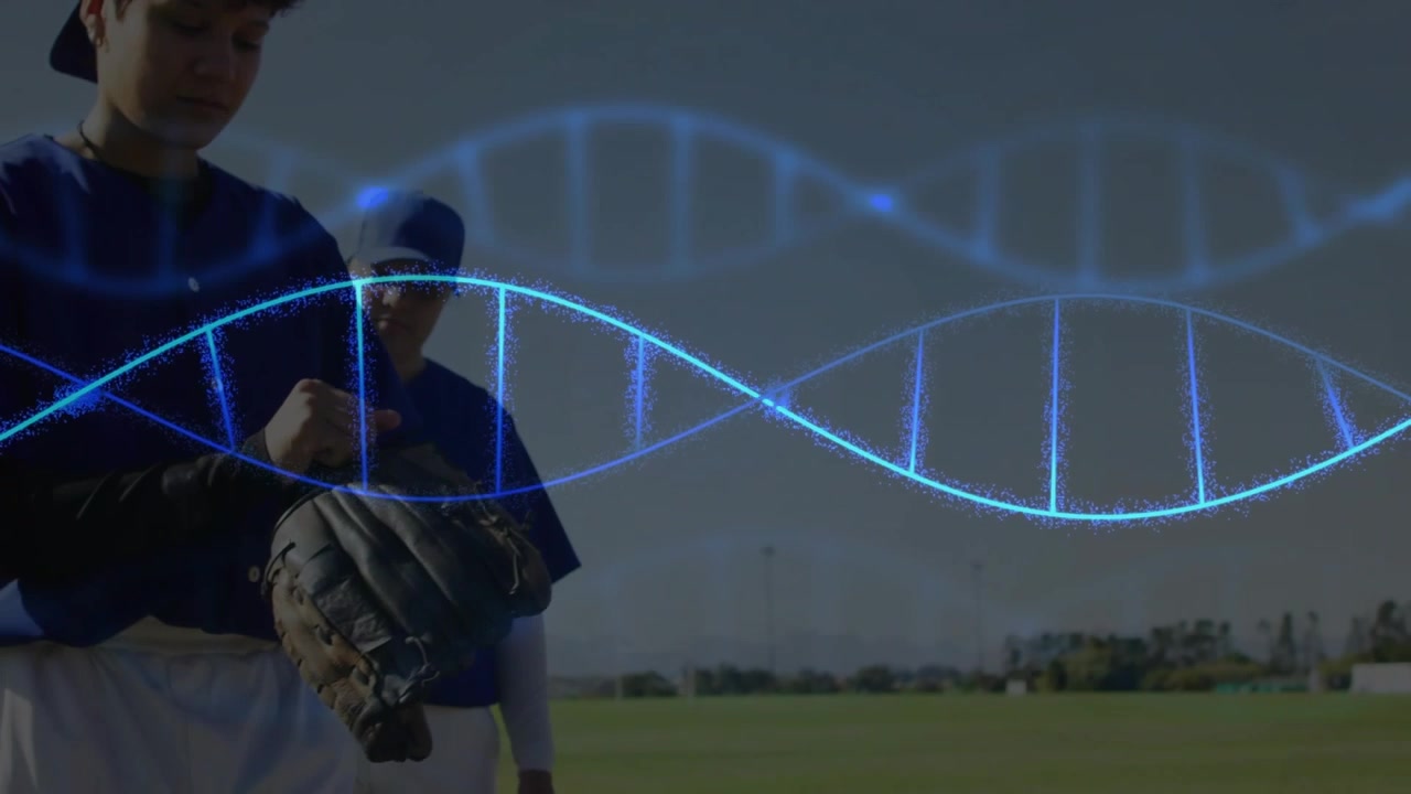 Animazione digitale a doppia elica del DNA su giovani giocatori di baseball