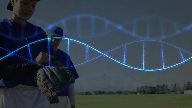 Animazione digitale a doppia elica del DNA su giovani giocatori di baseball