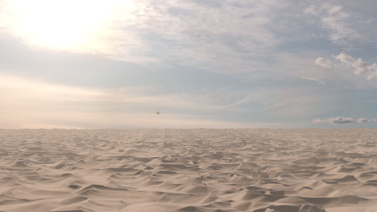사막 풍경 위를 날아다니는 비행기