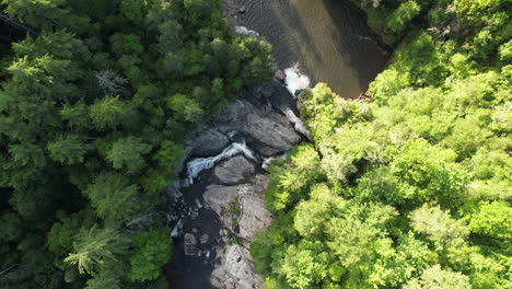 downward drone shot of linville falls, north carolina