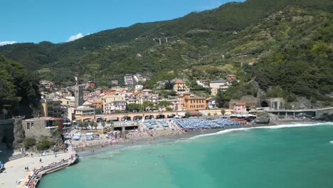 Beautiful-Aerial-View-of-Monterosso,-Cinque-Terre,-Italy