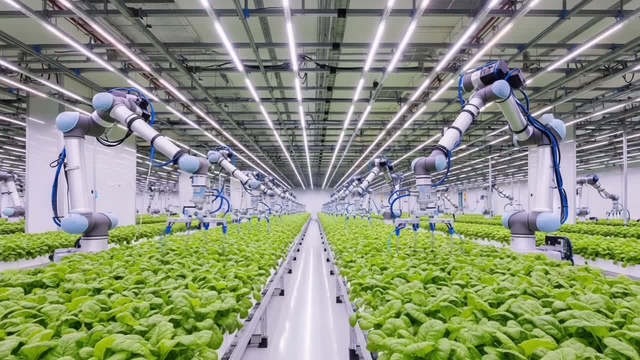 Automated Hydroponic Farming: Revolutionizing Agriculture with Advanced Robotics and Vertical Gardening Techniques in a High-Tech Growth Facility