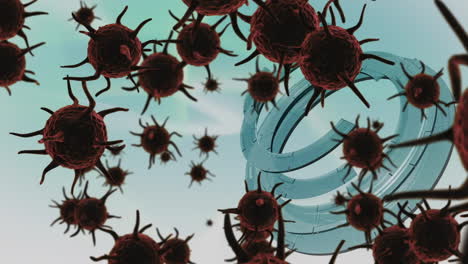 animación de virus volando sobre círculos girando