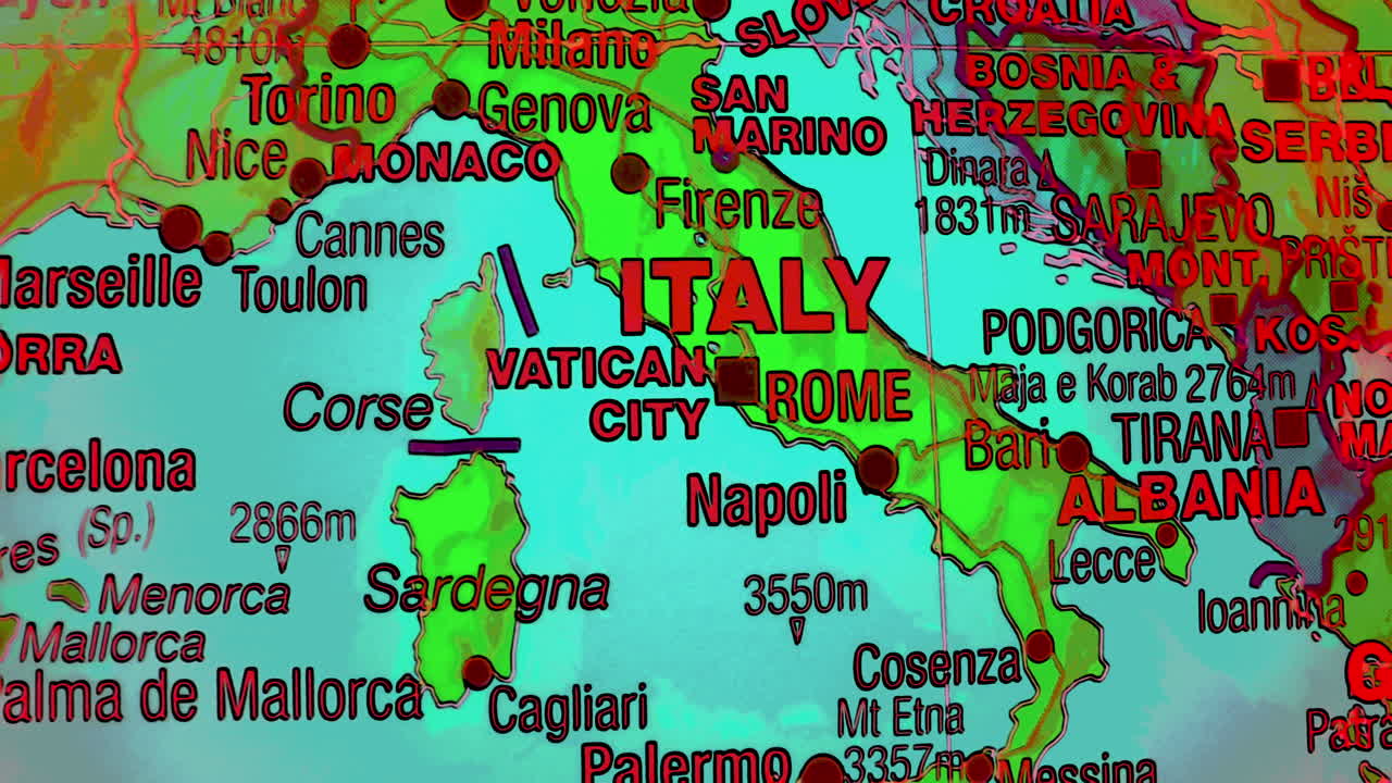 Detailed Political Map of Italy and Neighboring European Countries