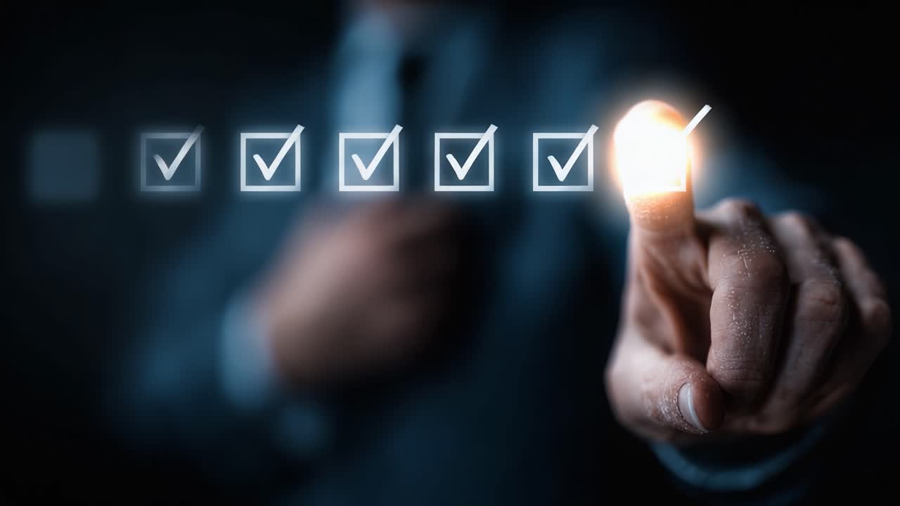A Professional Hand Selecting a Completed Task from a Series of Checkboxes, Symbolizing Achievement, Progress, and Task Completion in a Business Environment