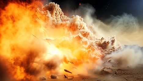 dramatic explosion creates vibrant clouds of smoke and fire at dusk