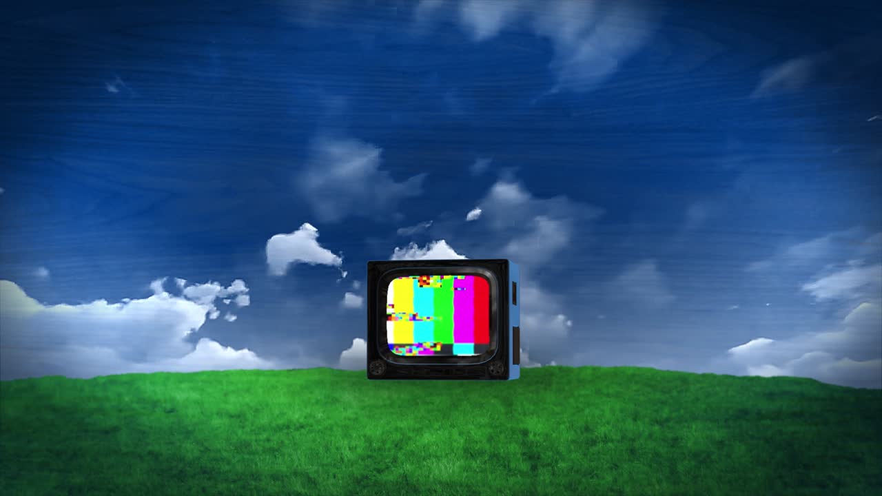 빈티지 은색 tv 튜브의 루프 애니메이션, 동적 박이는 소음, 오류 효과, 녹색 화면