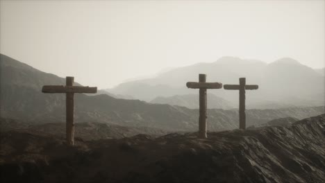 wooden crucifix cross at mountain