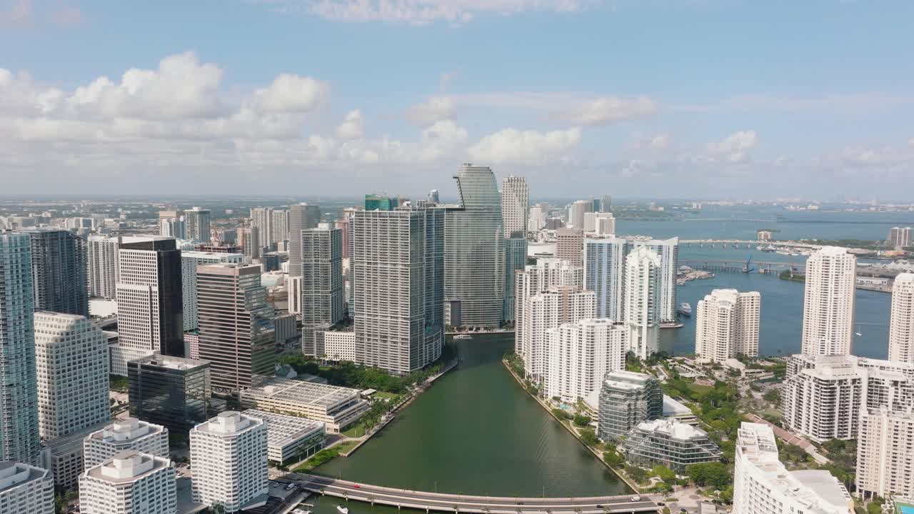 Drone video of Miami skyline during the day