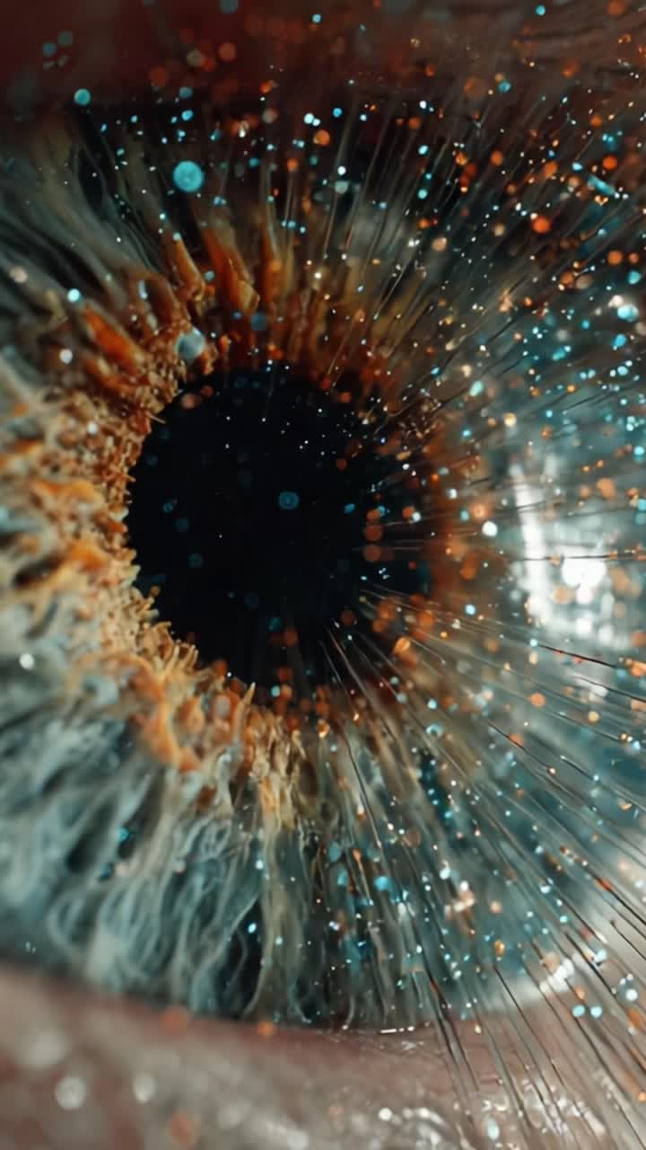A Magnified Close-Up of an Eye Capturing Intricate Details, Including Colorful Particles and Unique Patterns Surrounding the Pupil, Showcasing Nature's Beauty