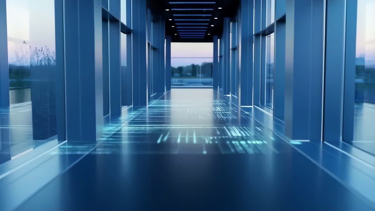 Futuristic Blue Corridor with Digital Projections