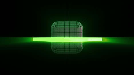giro de un cubo futurista construido a partir de segmentos. marco orbital de neón moviéndose alrededor del cubo. patrón sin costuras.