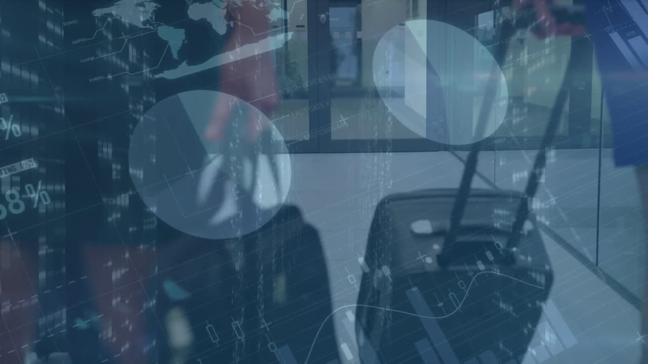 다양한 사업가들이 걸어다니는 데이터 처리의 애니메이션