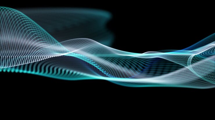 Futuristic animation with particle wave object in slow motion, 4096x2304 loop 4K