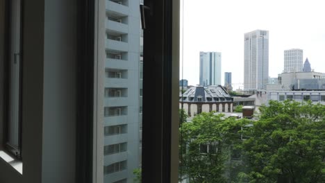 office interior window to frankfurt high rise towers