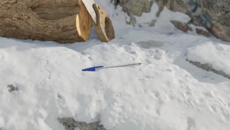 animación en 3d de un bolígrafo azul en la nieve