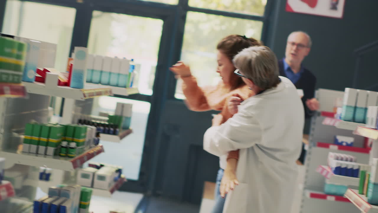 Pharmacist assisting a customer in a pharmacy